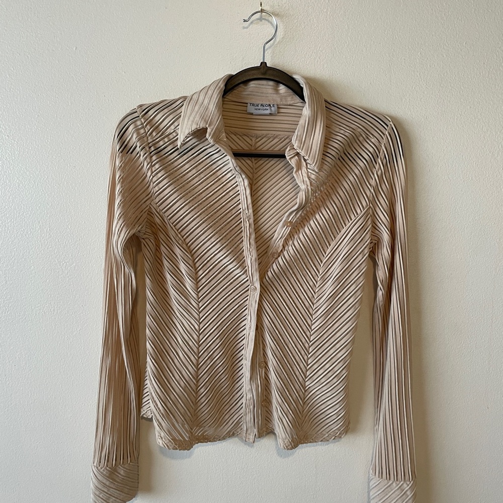 Beige Striped Button Down Shirt